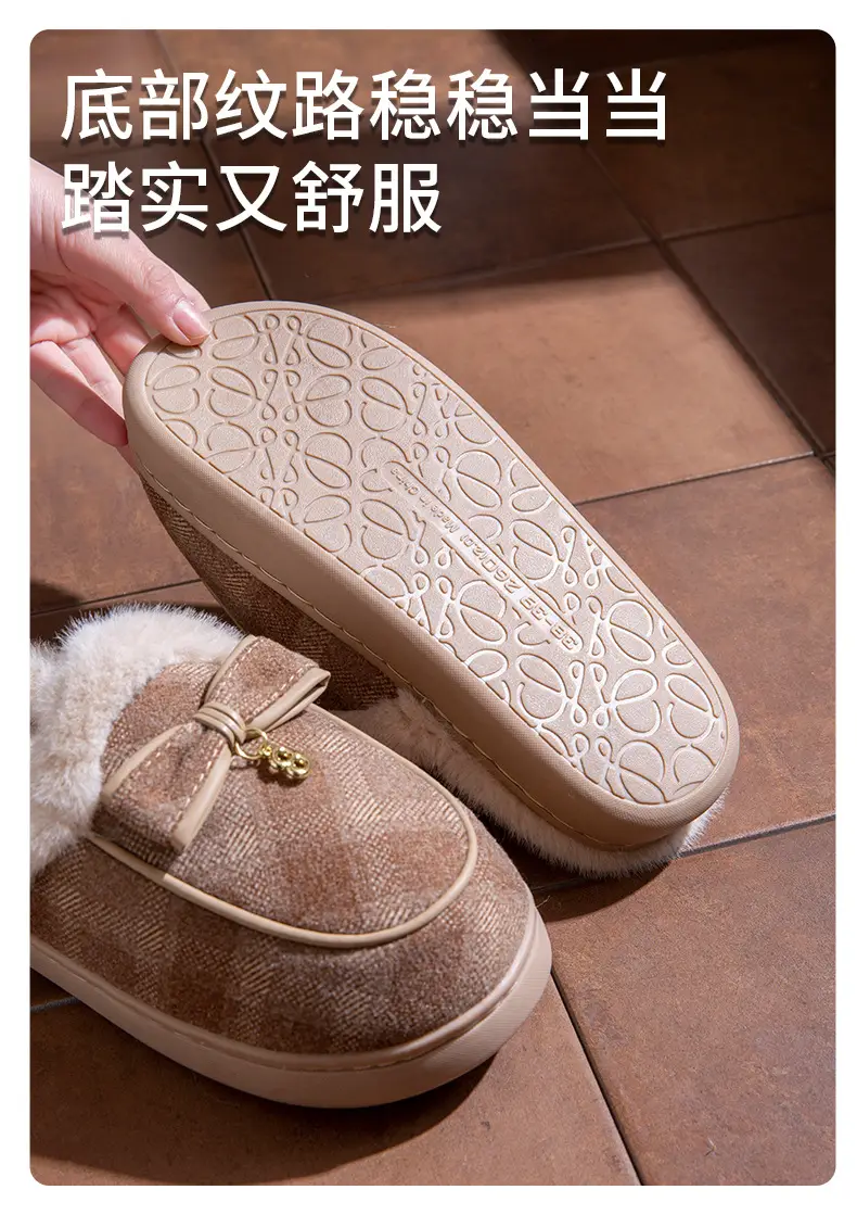 Thick-Soled Cotton Slippers for Women Winter 2025 New Indoor Home Non-Slip Warm Bow Plush Slippers for Women Winter — feature 6