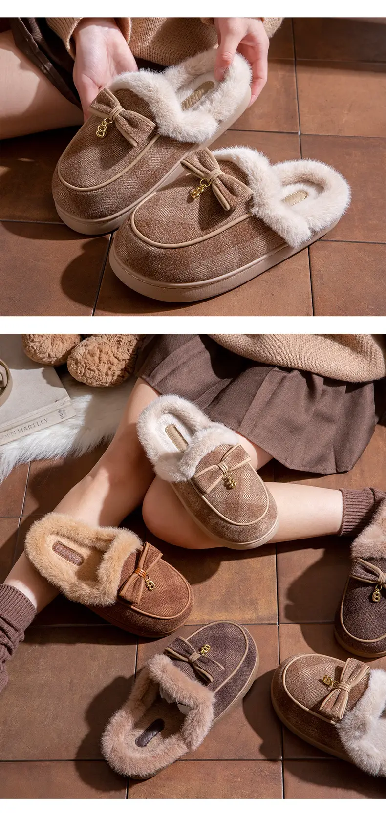Thick-Soled Cotton Slippers for Women Winter 2025 New Indoor Home Non-Slip Warm Bow Plush Slippers for Women Winter — feature 8
