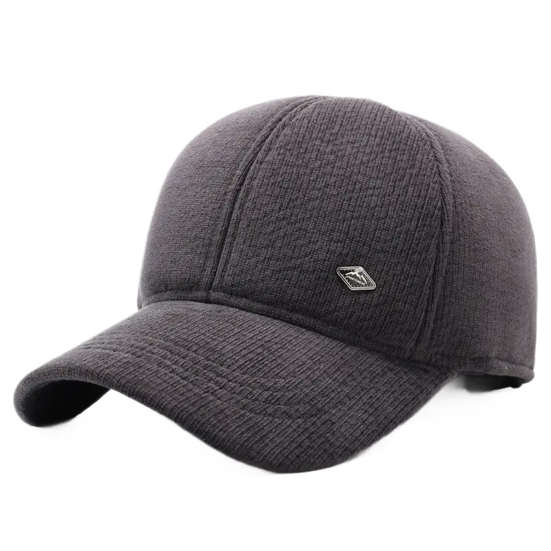 Men Grey Knitted Baseball Cap Cold Proof Warm