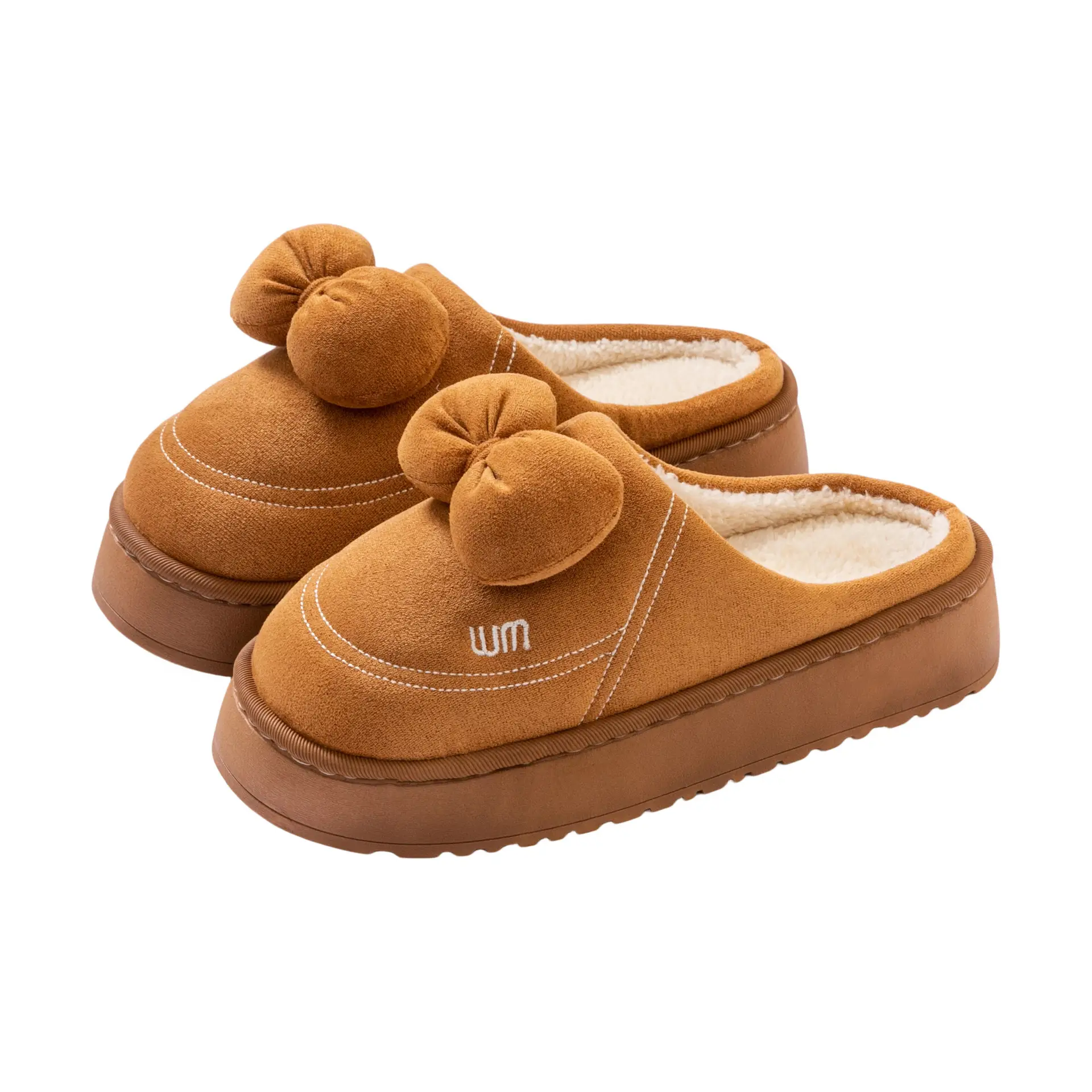 Pink Bow Knot Cotton Slippers for Women