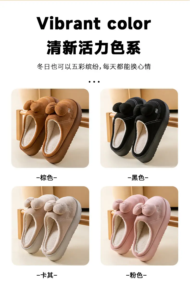 Pink Bow Knot Cotton Slippers for Women — feature 15