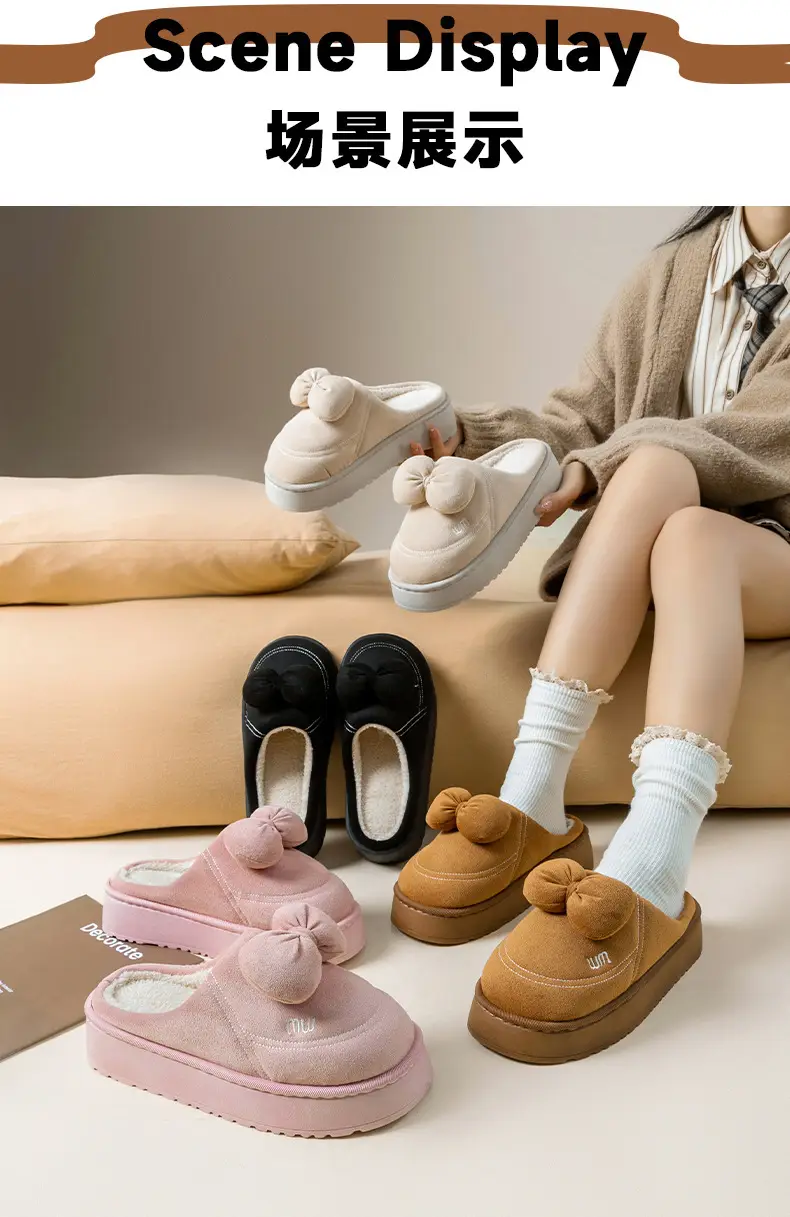 Pink Bow Knot Cotton Slippers for Women — feature 16