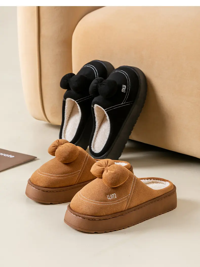Pink Bow Knot Cotton Slippers for Women — feature 18