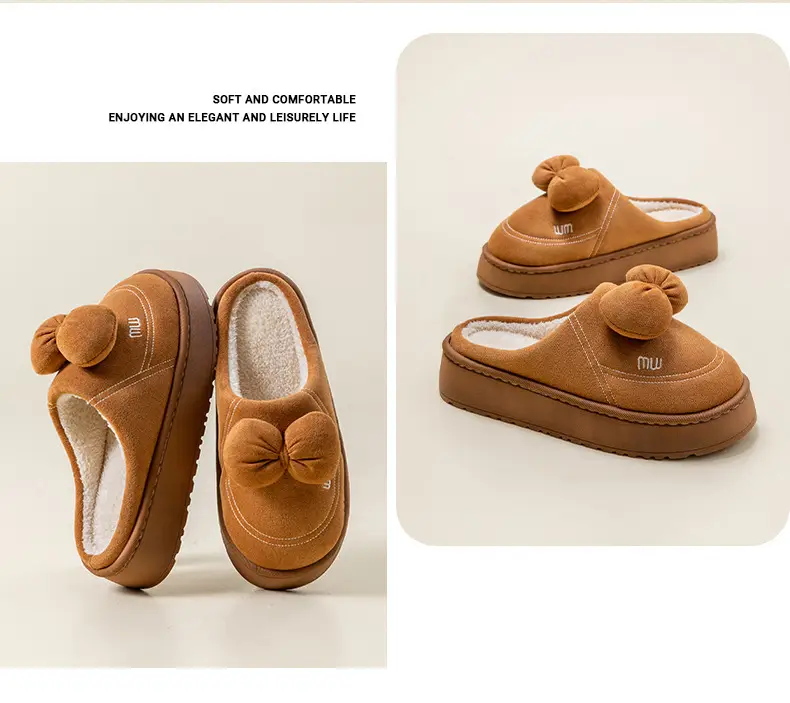 Pink Bow Knot Cotton Slippers for Women — feature 19