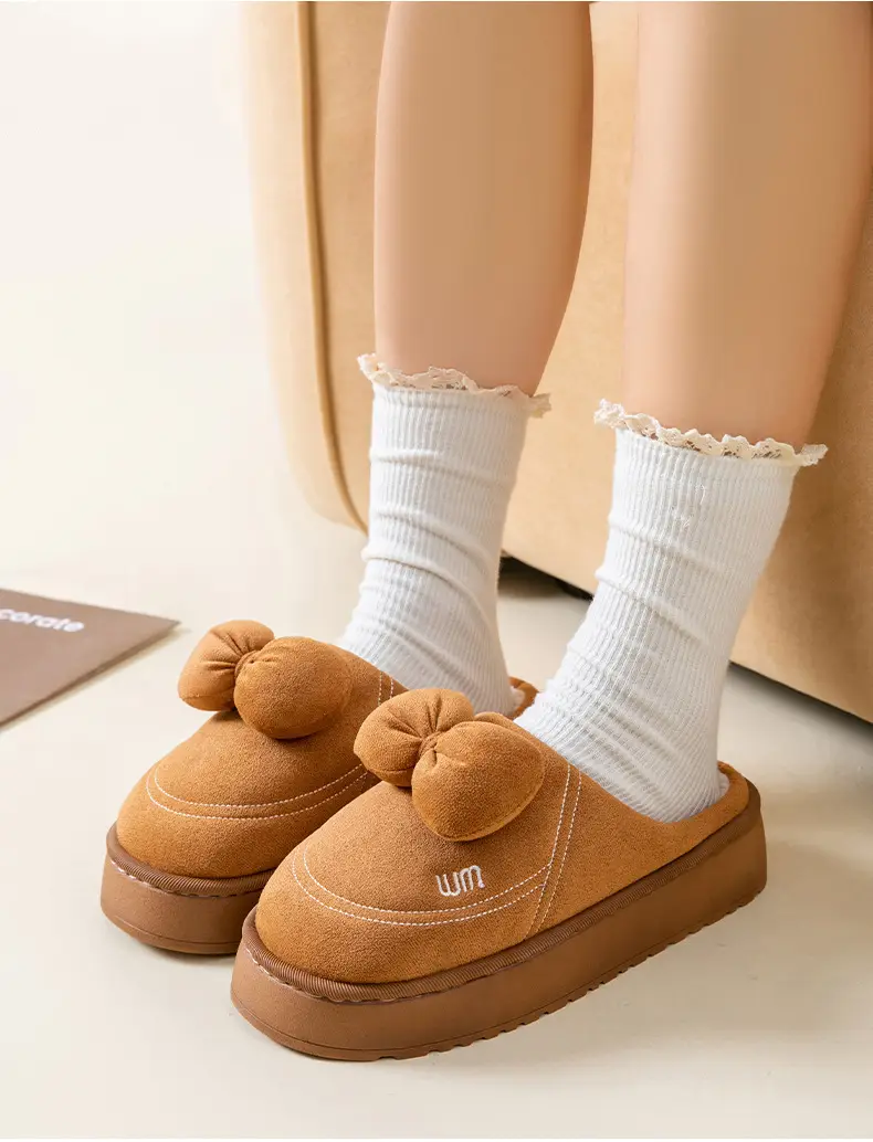 Pink Bow Knot Cotton Slippers for Women — feature 20