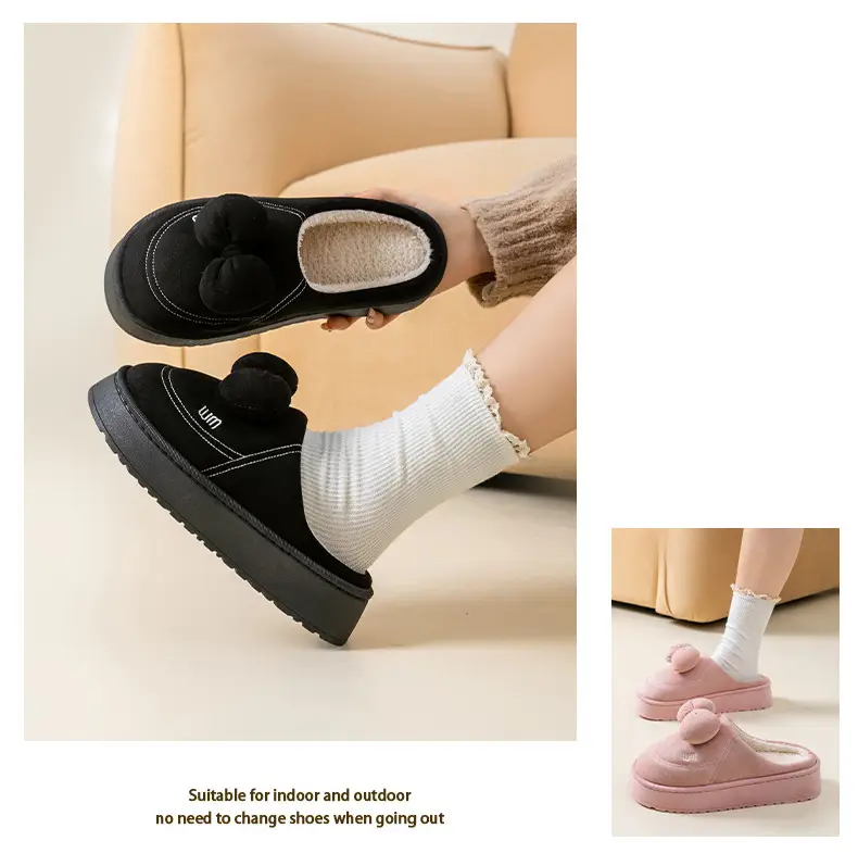 Pink Bow Knot Cotton Slippers for Women — feature 23