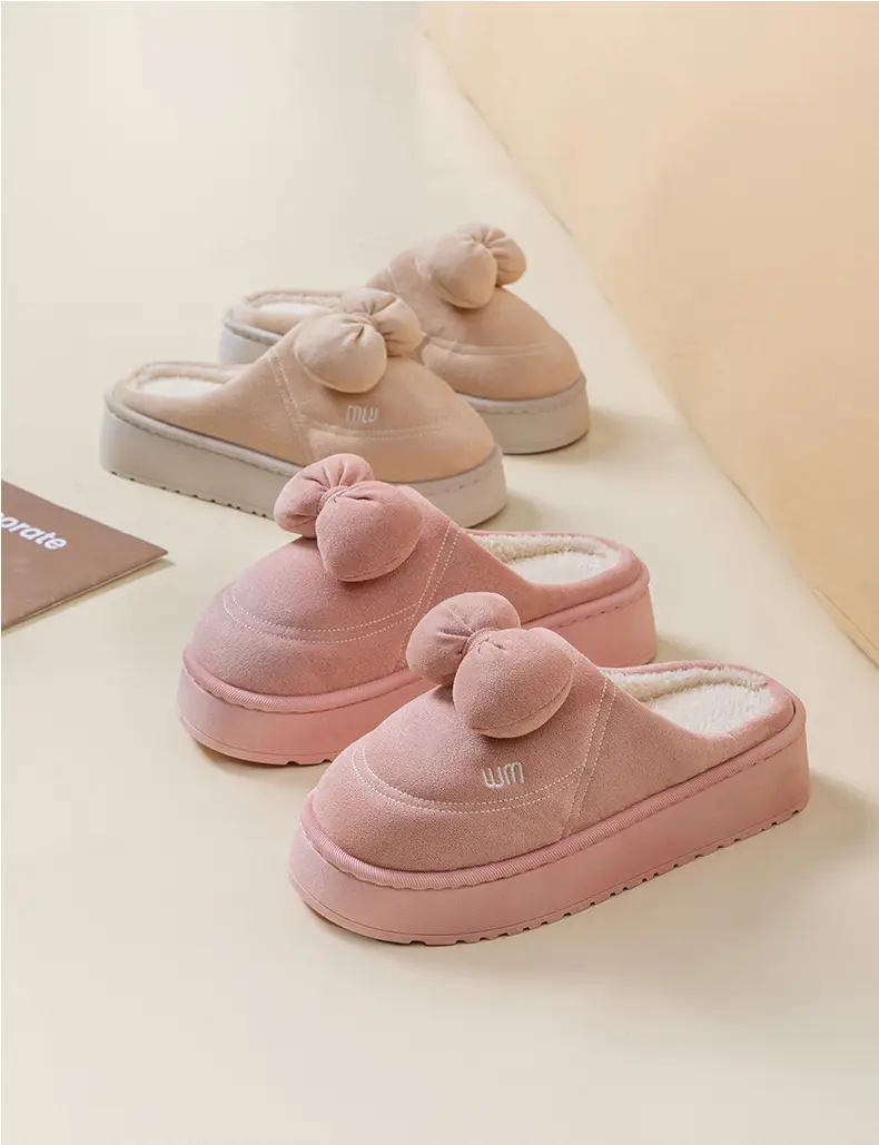 Pink Bow Knot Cotton Slippers for Women — feature 24