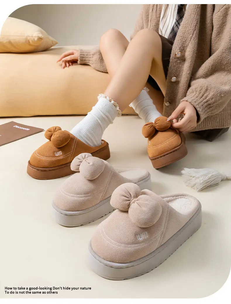 Pink Bow Knot Cotton Slippers for Women — feature 3