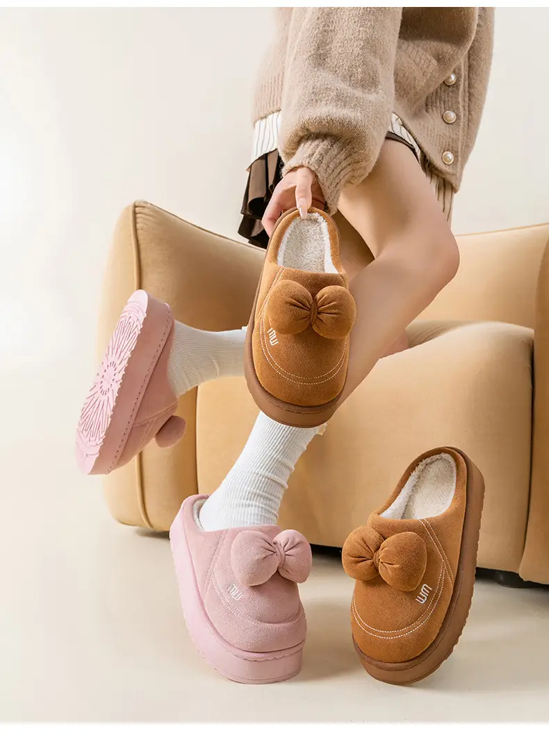Pink Bow Knot Cotton Slippers for Women — feature 5