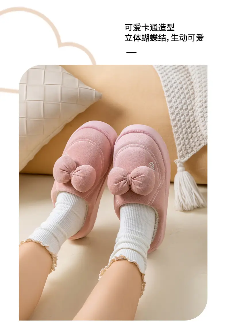 Pink Bow Knot Cotton Slippers for Women — feature 6