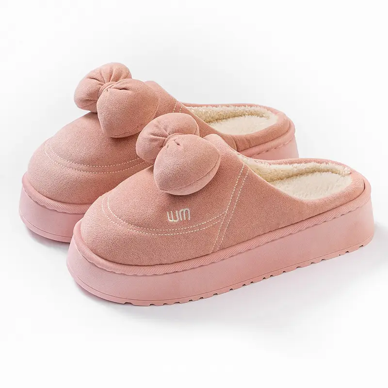 Pink Bow Knot Cotton Slippers for Women