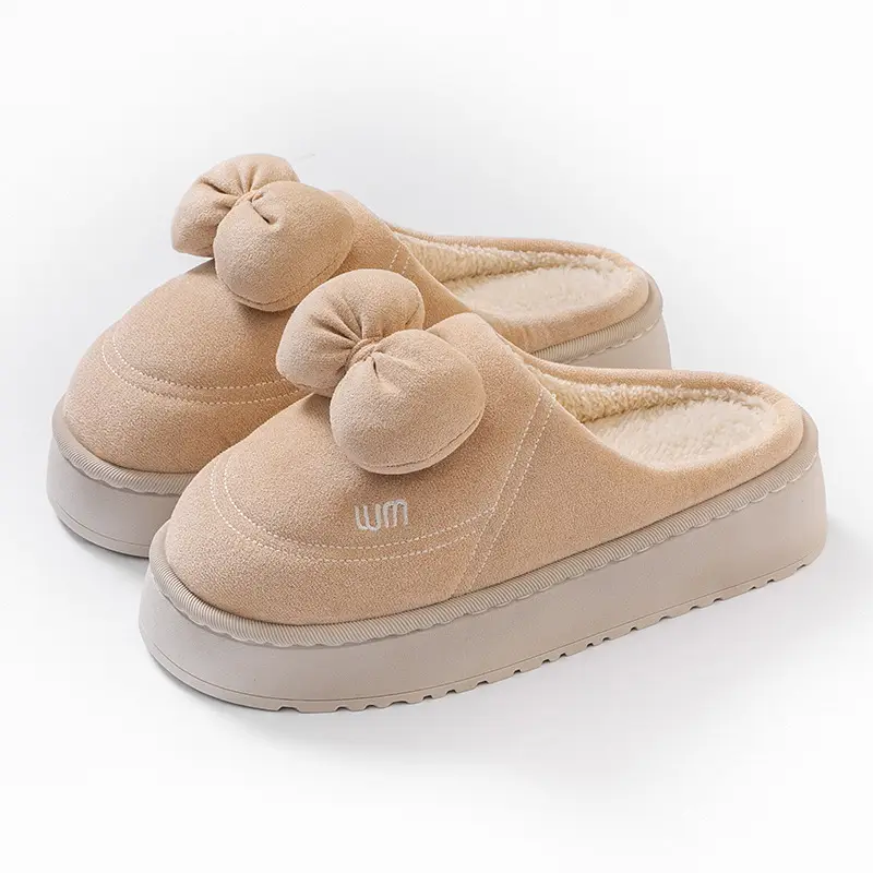Pink Bow Knot Cotton Slippers for Women