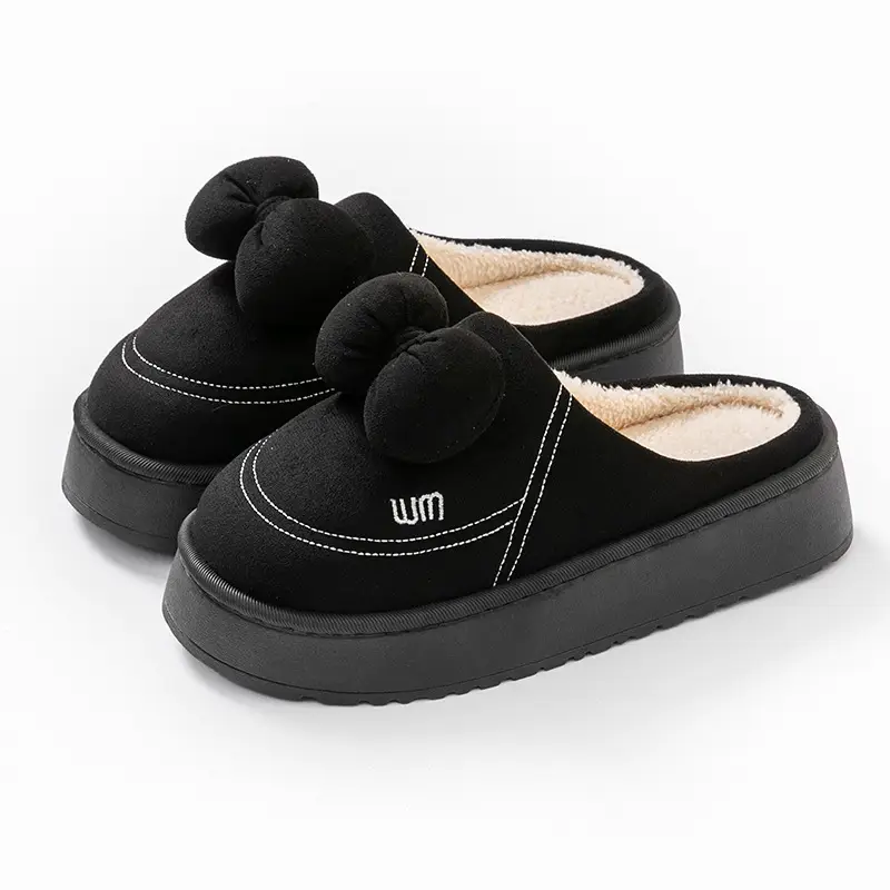 Pink Bow Knot Cotton Slippers for Women