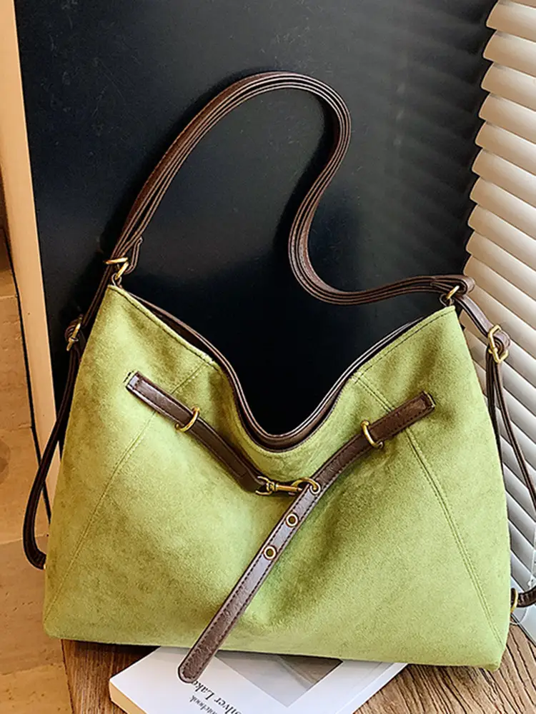 Green Velvet Retro Tote Bag for Women - Image 5
