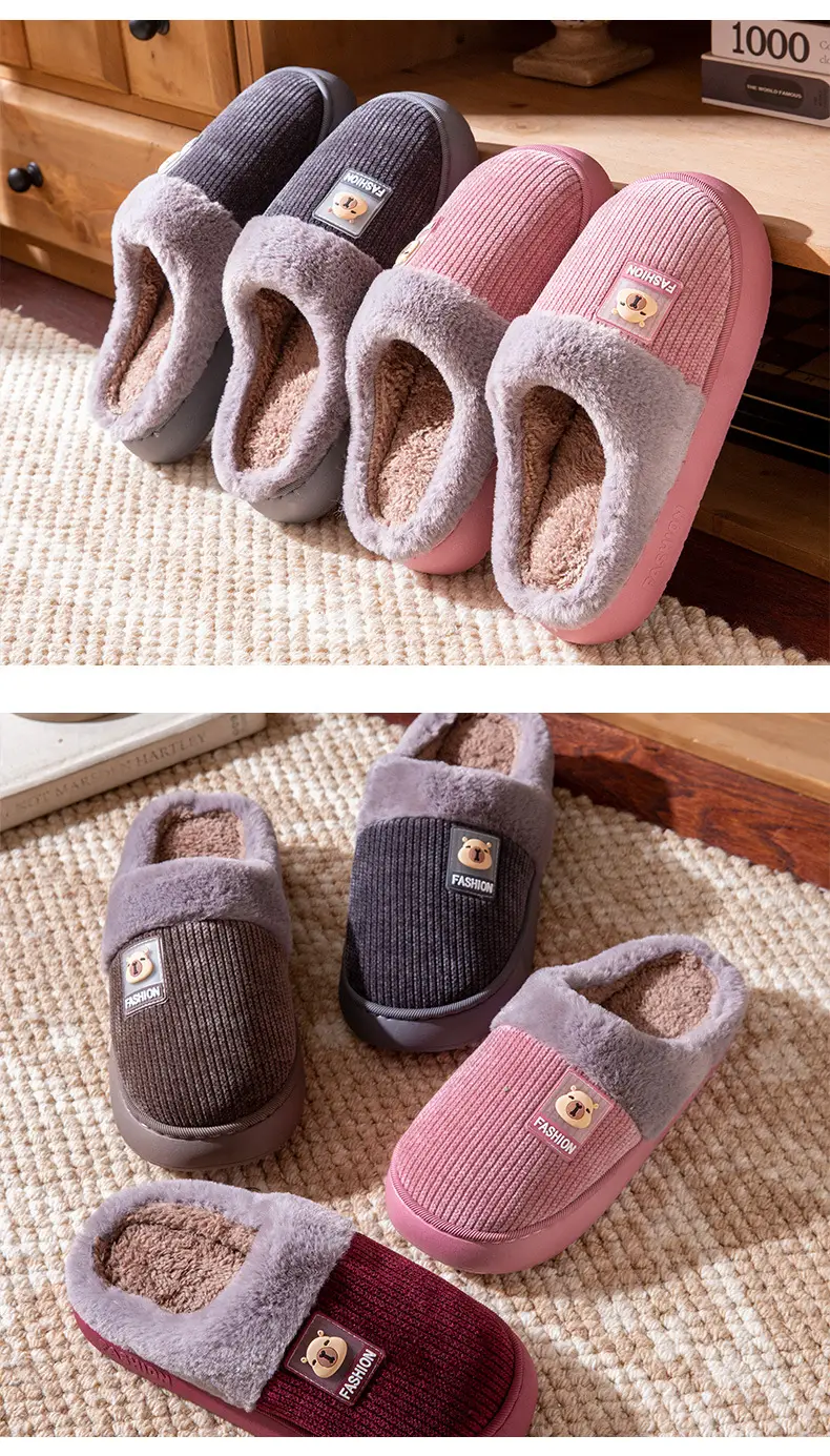 2025 Winter Couple's Bag Heel Cotton Slippers Pink — feature 8