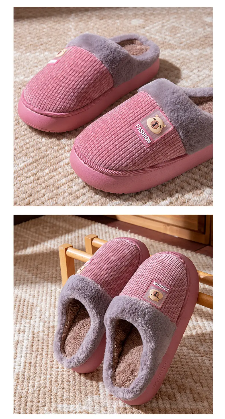 2025 Winter Couple's Bag Heel Cotton Slippers Pink — feature 9