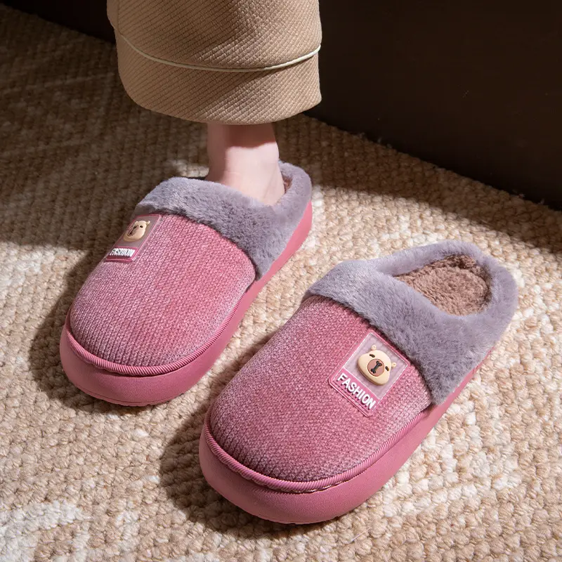2025 Winter Couple's Bag Heel Cotton Slippers Pink - Image 3