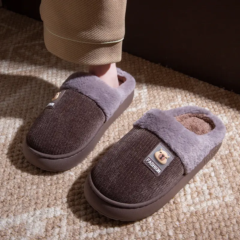 2025 Winter Couple's Bag Heel Cotton Slippers Pink - Image 4