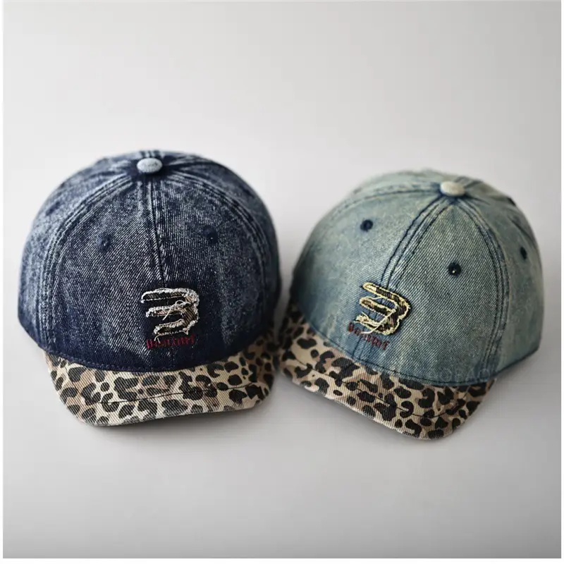 Men Women Denim Cap Leopard Trim Baseball Cap - Image 5