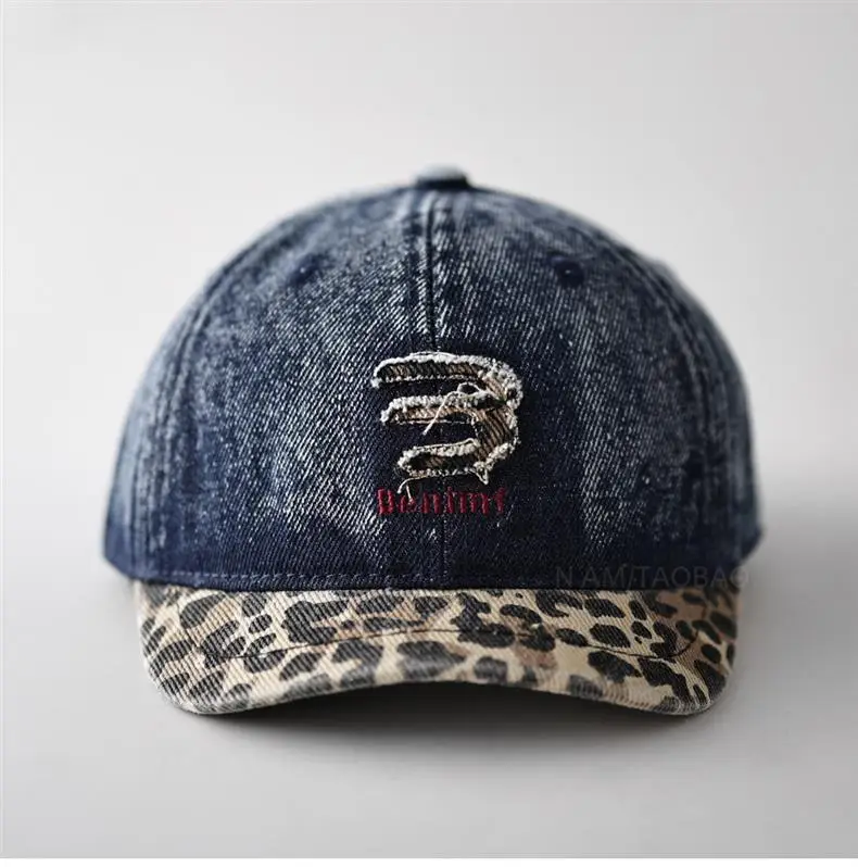 Men Women Denim Cap Leopard Trim Baseball Cap — feature 2