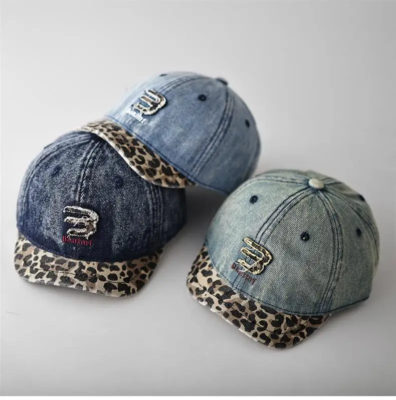 Men Women Denim Cap Leopard Trim Baseball Cap — feature 3