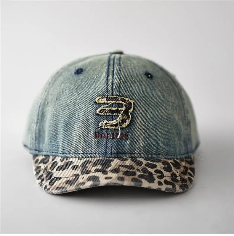 Men Women Denim Cap Leopard Trim Baseball Cap — feature 4
