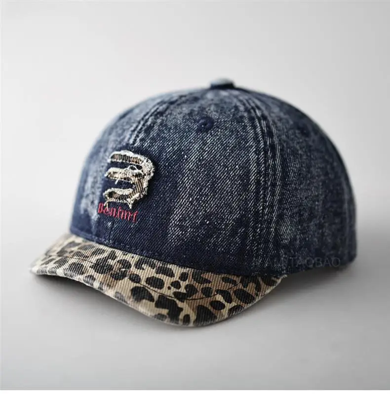 Men Women Denim Cap Leopard Trim Baseball Cap — feature 5
