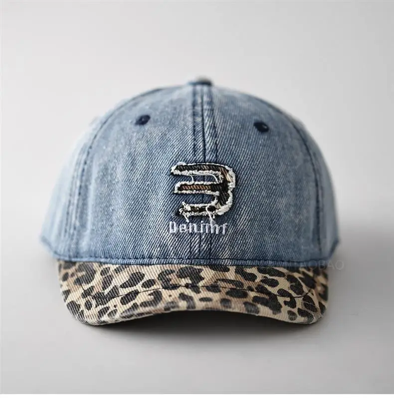 Men Women Denim Cap Leopard Trim Baseball Cap — feature 6