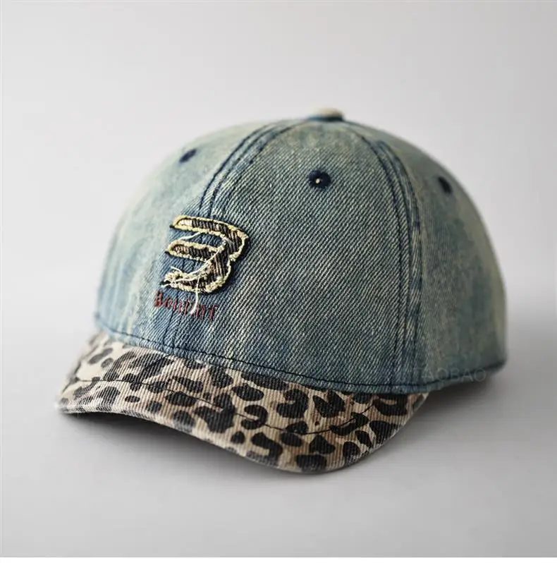 Men Women Denim Cap Leopard Trim Baseball Cap — feature 7