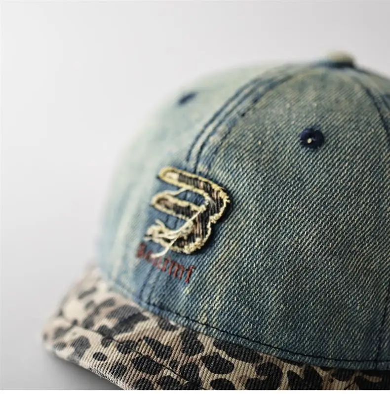 Men Women Denim Cap Leopard Trim Baseball Cap — feature 9
