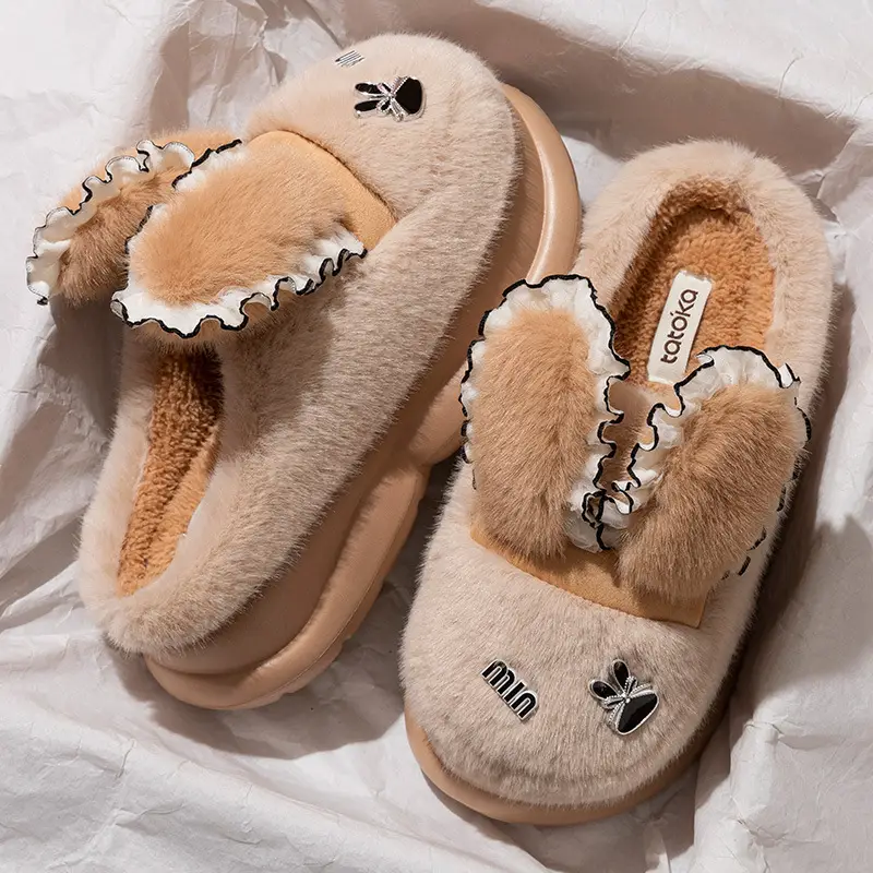 Cute Rabbit Ears Cotton Slippers Women Winter Warm - Image 9