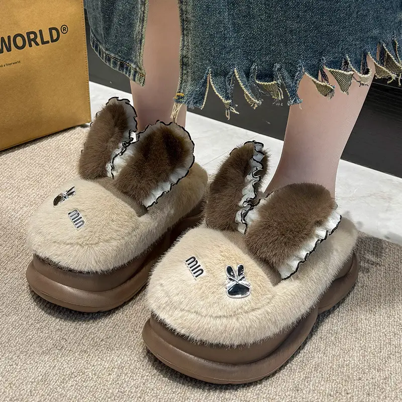 Cute Rabbit Ears Cotton Slippers Women Winter Warm - Image 10