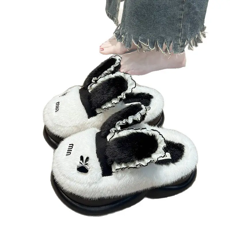 Cute Rabbit Ears Cotton Slippers Women Winter Warm - Image 12