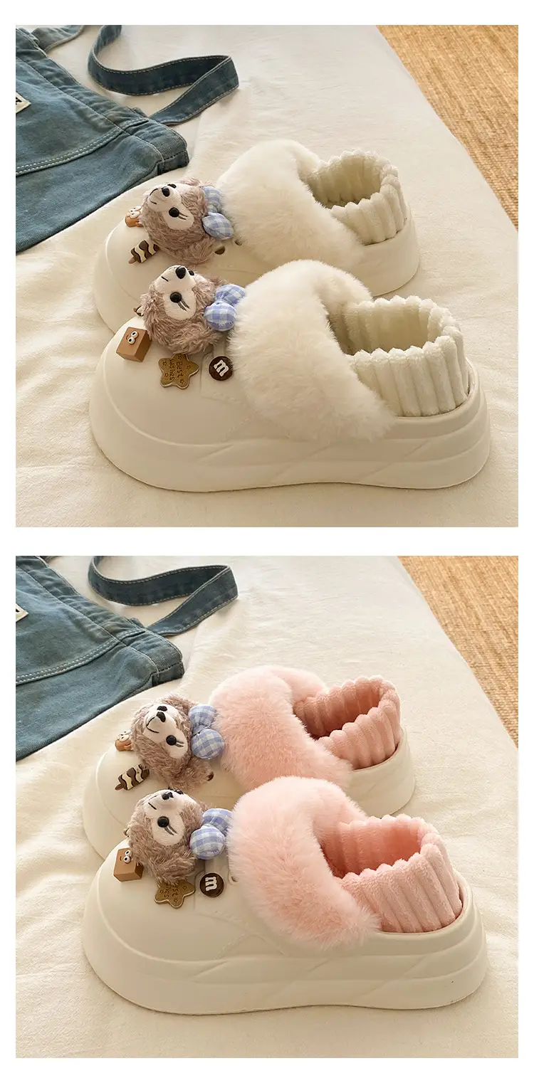 Women Winter Furry Slippers with Bear Decor — feature 17
