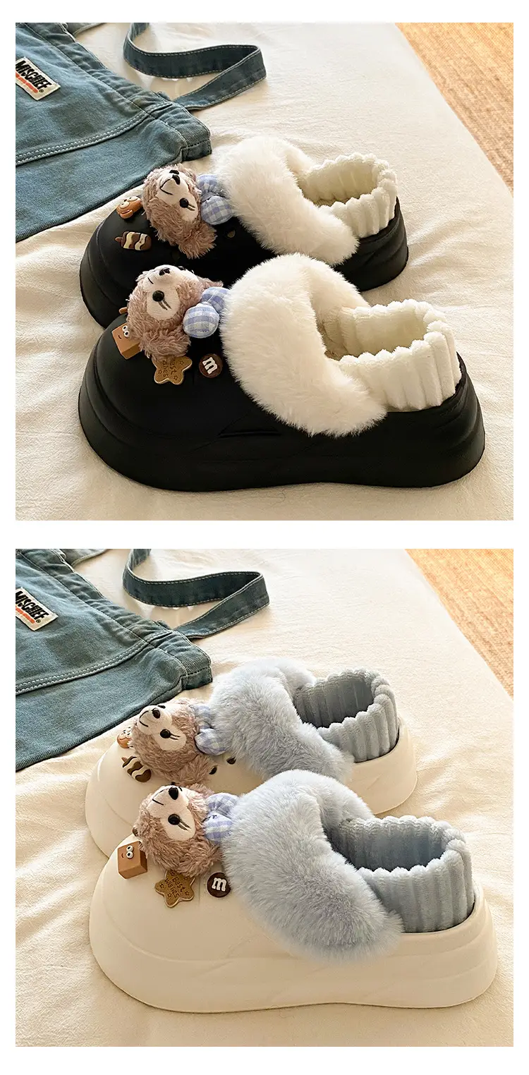 Women Winter Furry Slippers with Bear Decor — feature 23