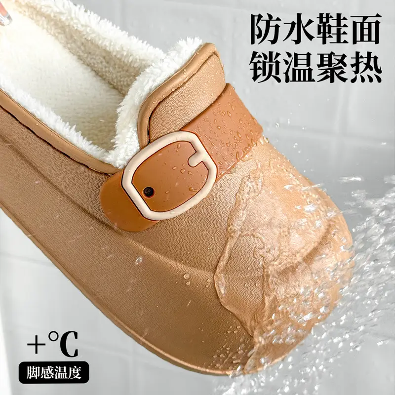 Waterproof Cotton Slippers for Women in Autumn and Winter Outer Wear Plush Warm Eva Thick Sole Non-Slip Women's Half Toe Cotton Slippers Wholesale - Image 6
