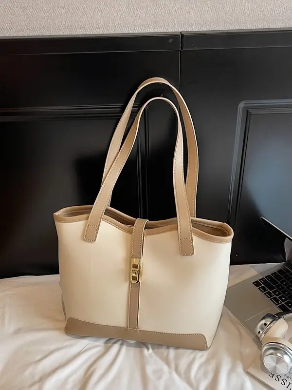 Women's Large Capacity Textured Shoulder Bag Beige 2025 - Image 3