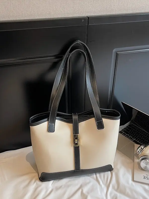 Women's Large Capacity Textured Shoulder Bag Beige 2025 - Image 4