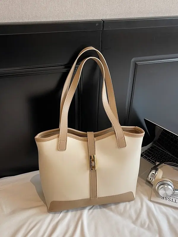 Women's Large Capacity Textured Shoulder Bag Beige 2025 - Image 5