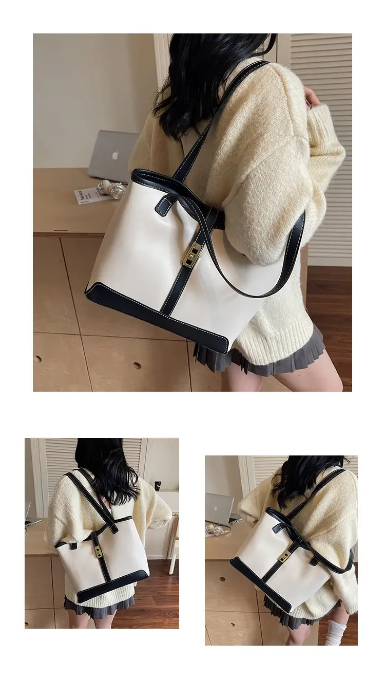Women's Large Capacity Textured Shoulder Bag Beige 2025 — feature 10