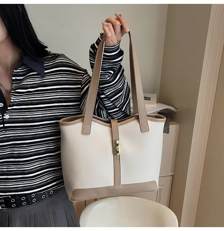 Women's Large Capacity Textured Shoulder Bag Beige 2025 — feature 12