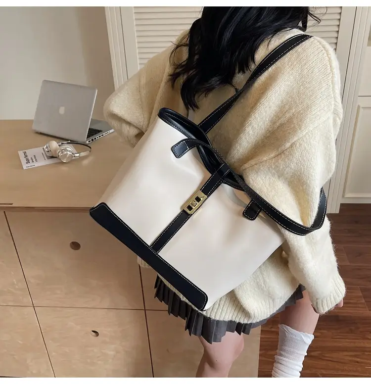 Women's Large Capacity Textured Shoulder Bag Beige 2025 — feature 23
