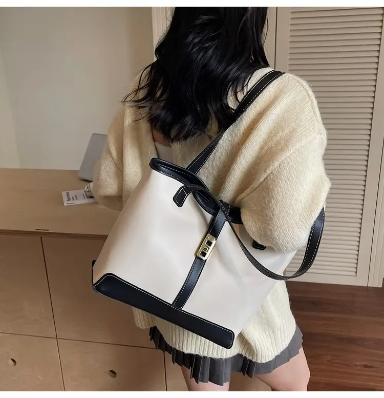 Women's Large Capacity Textured Shoulder Bag Beige 2025 — feature 24