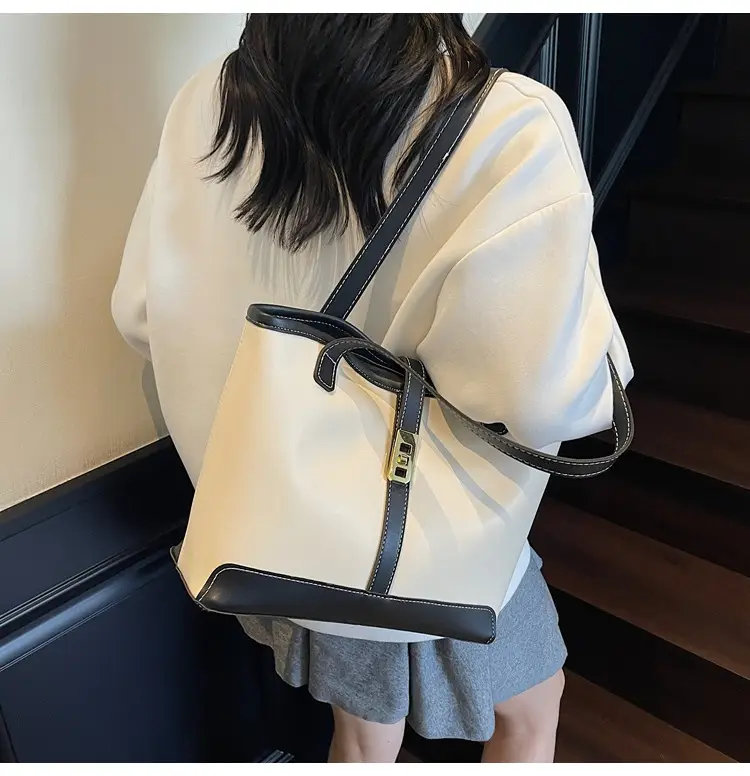 Women's Large Capacity Textured Shoulder Bag Beige 2025 — feature 25