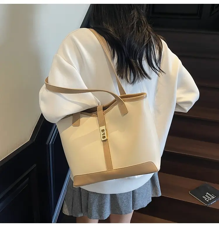 Women's Large Capacity Textured Shoulder Bag Beige 2025 — feature 27