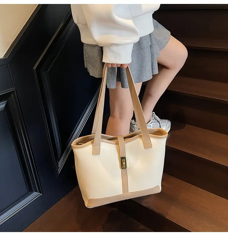 Women's Large Capacity Textured Shoulder Bag Beige 2025 — feature 28
