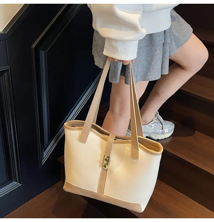 Women's Large Capacity Textured Shoulder Bag Beige 2025 — feature 29