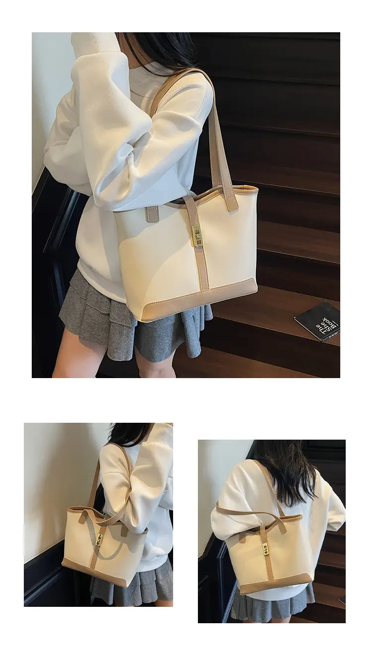 Women's Large Capacity Textured Shoulder Bag Beige 2025 — feature 9
