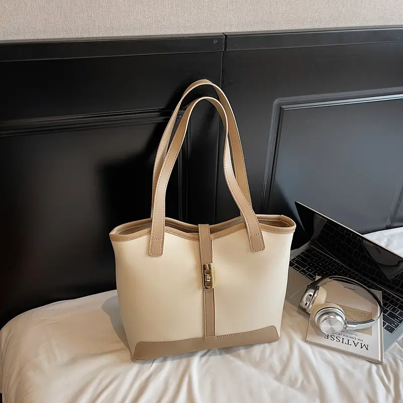 Women's Large Capacity Textured Shoulder Bag Beige 2025 - Image 2