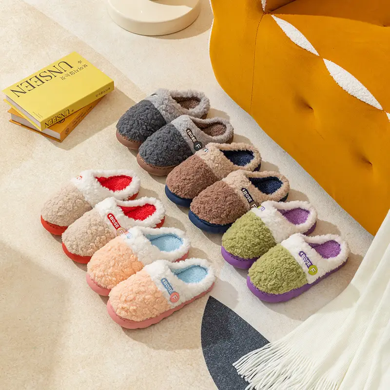 Cotton Slippers for Women, Winter Home Indoor Autumn and Winter Women's Home New Men's Waterproof Kidsren's Thick-Soled Slippers — feature 12